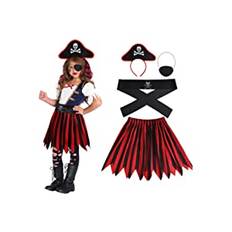 AOMIG Piratdräkt Barn Flickor, 4st Piratdräkttillbehör, Piratfestdekorationer med Piratögonlapp Pannbandsbälte, Piratrollspelssatser för Carnival Fancy Dress Cosplay Halloween (S)