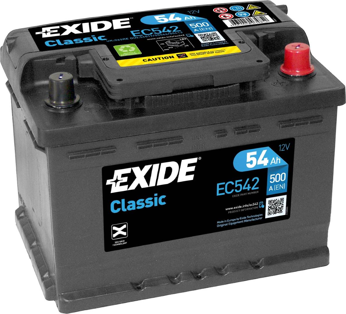 Startbatteri - Exide Classic EC542 - 12V (54ah / 500cca)