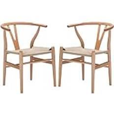 Matsal Kök Rumsstolar Set med 2 Poly och Bark Wishbone Style Stol (Färg: Natural)