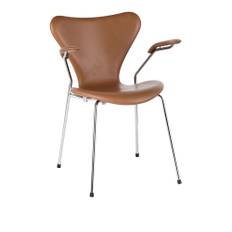 Fritz Hansen - 3207 Sjuan - Helklädd, Tyg, Hallingdal 764 - Matstolar - Arne Jacobsen - Blå - Metall/Trä