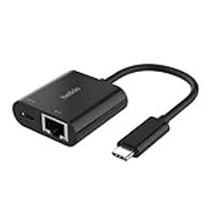 Belkin Connect USB-C till Ethernet + laddningsadapter 100 W med Gigabit Ethernet och USB-C - [10/100/1000] Mbit/s för snabb internetanslutning - Kompatibel med iPhone 15, Samsung Galaxy S24, m.fl.