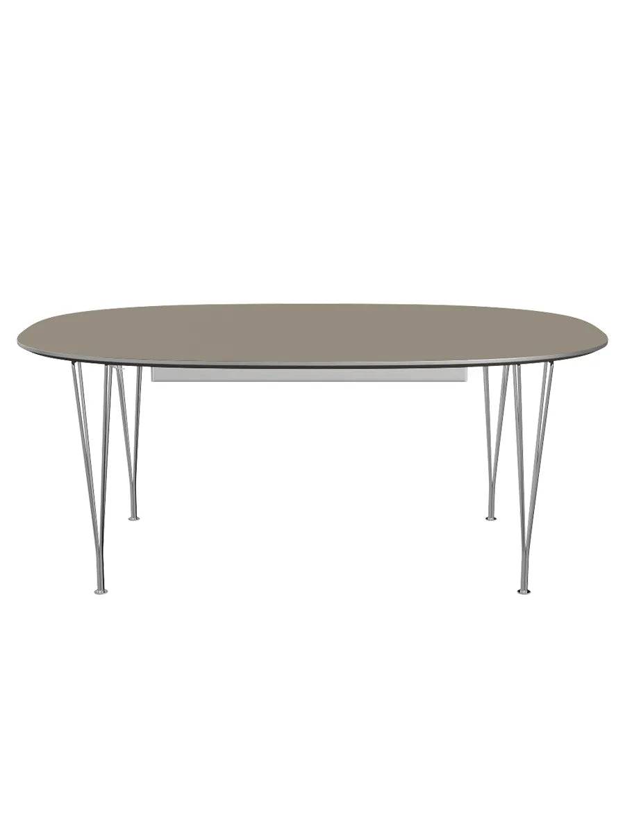 Piet Hein B619 Superellipse udtræksbord, 180/300 x 120 cm fra Fritz Hansen Brown Ottawa m. alukant - Krom stel - Jacobsen Plus