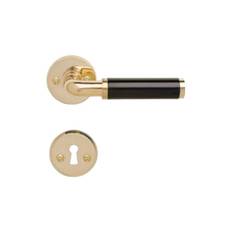 Funkis | Dørhåndtag i Blank Messing uden Lak og Sort Lak Bakelit inkl nøgleskilte - L 110 mm (C/C 30 mm)