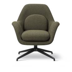 Fredericia Furniture - Swoon Lounge Petit Swivel Base Carlotto Olive / Black - Drejelænestole - Space Copenhagen - Grøn,Sort - Metal/Tekstilmateriale