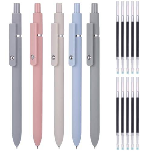 JIANTA Gel bläckpennor, 5 st snabbtorkande pennor, 0,5 mm kulspetspennor, infällbara pennor med 10 påfyllningar, svarta bläck släta skrivpennor för skola, kontor, hem
