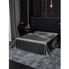 19Momme Mullbärssilke Sömlöst Platt Lakan - Mörkgrå / 0,9m Säng(160x260cm)