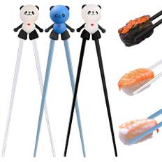 3 par ätpinnar barn sushi ätpinnar barn personlig panda som hållare för nybörjare, pinnhuvud avtagbart inlärningsset i panda design ätpinnar utbytbara (22 cm)