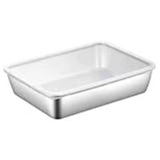 Tårtpanna, rostfritt stål bakpanna med lock rektangel kaka kraftig rostning diskmaskin säker matförvaringslåda Deli behållare lasagne 25 x 20 cm, fyrkantig bakning