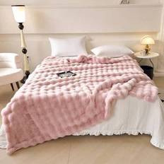 1 st. rosa mysig kaninpäls plyschfilt fuskpäls lyxig fluffig lång plyschfilt sängkläder pläd mjuk och bekväm soffa filtar för hemmet, för soffa, varda - Babyrosa (100*150,180*200,200*230,80*100,127*152,152*203)