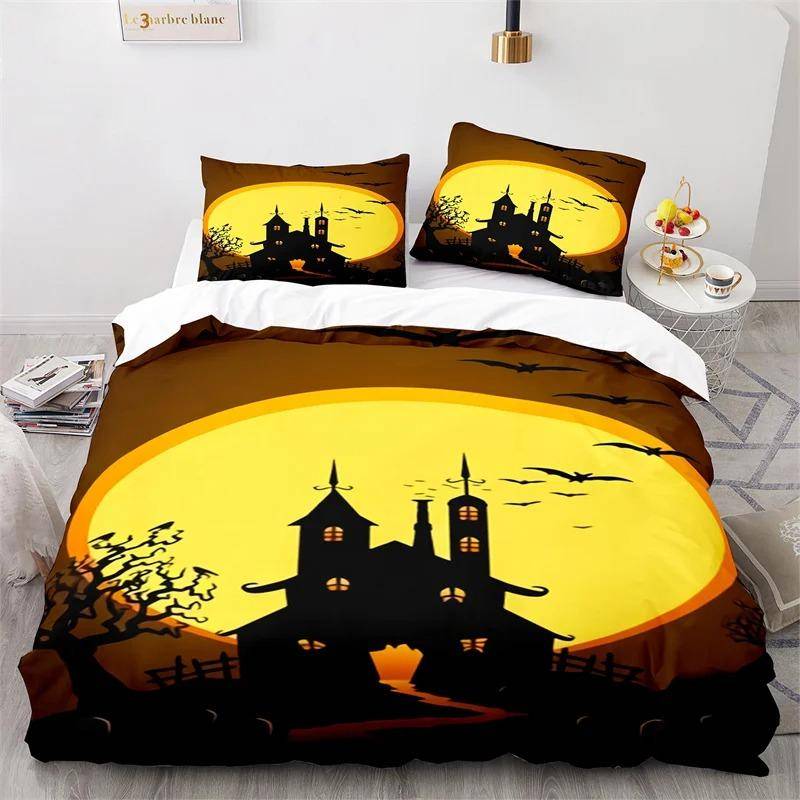 Halloween Pumpa Skräckfestival Fladdermus Sängkläder Set Pojkar Flickor Twin Queen Size Påslakan Örngott Säng Barn Vuxen 70x133cm 2pcs