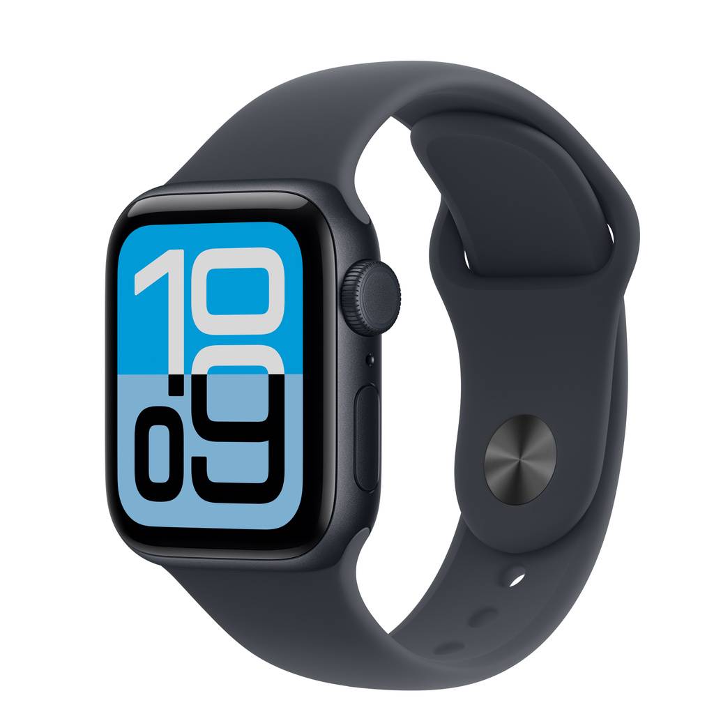 Apple Watch SE 3 (GPS + Cellular) • Aluminiumboett midnatt, 40 mm • Sportband midnatt – M/L