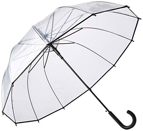 SMATI Stort paraply med transparent käpp - Vindskydd; 12 fiberkäppar; Diameter=40 tum; Automatisk öppning; Blandat paraply; Kantfärg SVART.