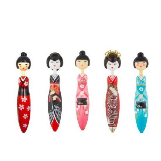 Noren Ballpoint Fun Stationery Pen Set of 5 for Black Ink Fun Cute Japanese Overseas Souvenir Pen, (Japen / Women), Knock-Style, Oil-Based, /