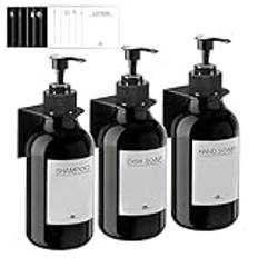 RISAKOGO Tvålpump väggmontering utan borrning, set om 3 500 ml tvåldispenser vägg Schampoodispenser dusch diskmedel dispenser schampo dispenser för kök badrum (svart2)