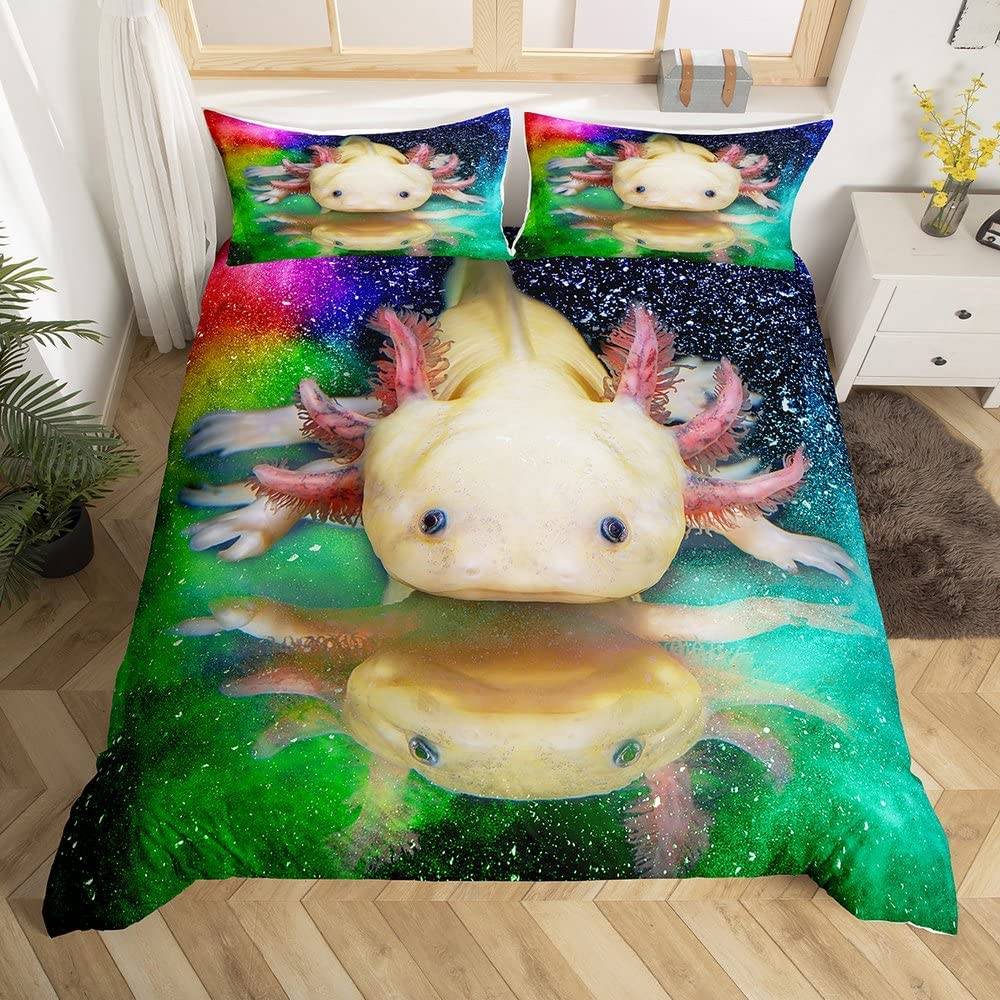 Sött Axolotl Sängklädesset För Pojkar Flickor Kawaii Reptiler Djur Täcke Örngott Tvilling King Size Havsliv Axolotl Påslakan
