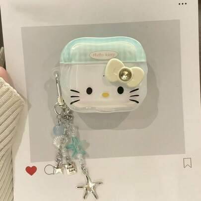1 st. skyddsfodral för trådlösa Bluetooth-hörlurar i rutigt rosett i Katie-stil, fjärde generationen (med slumpmässigt band på båda sidor) - Ljusblå (AirPods1/2,AirPods Pro,AirPods 3,AirPods Pro (2nd generation),AirPods 4,AirPods Pro 3)