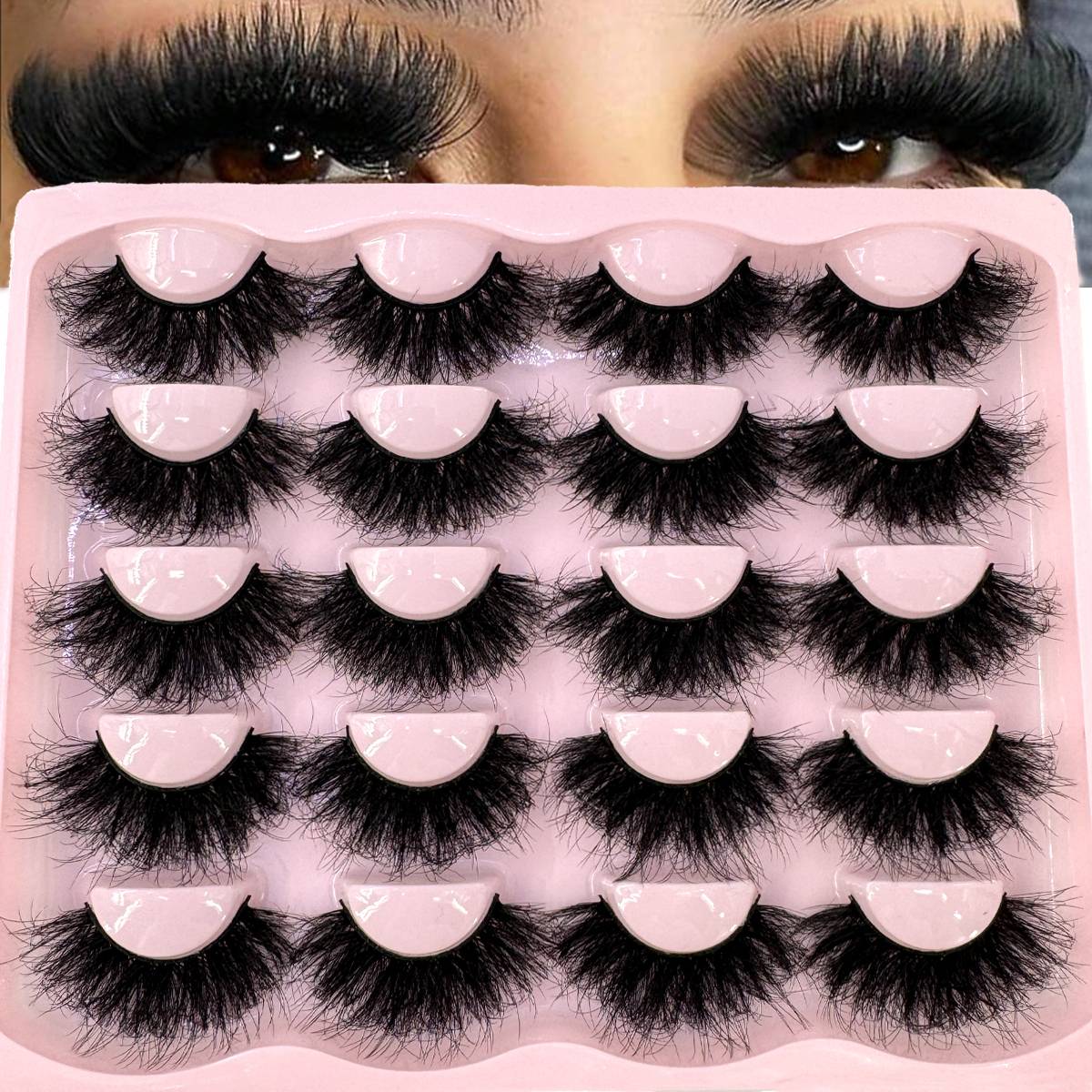 New 10 Pairs 3D Faux Mink Lashes Wispy Fluffy 25MM False Eyelashes Thick Volume Dramatic Cat Eye Lashes Long Strip Wispy Makeup