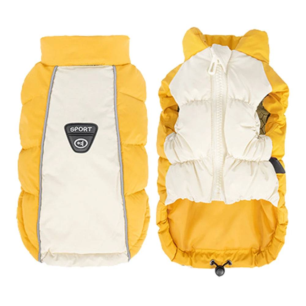 Windproof Reflective Down Jacket for Small Dogs | Harness Hole - Yellow White / M-suit 3-4kg / SPC (M-suit 3-4kg)