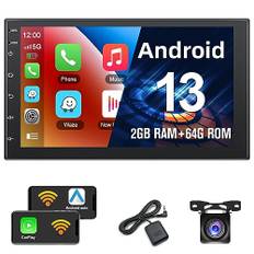2+64G Podofo 2Din 7Zoll Autoradio mit Kabelloses A-pple Carplay/Android Auto，Android 13 Touchscreen Bildschirm mit GPS/Bluetooth/Spiegellink/SWC/FM/RDS/WiFi/USB+ Rear Camera