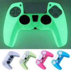 Glow In The Dark Controller Skin Cover för Playstation 5 Controller, RALAN 1 Controller Protector Case+2 anpassade tumgrepp - Multifärgad (rosa,blå,Vit,grön)