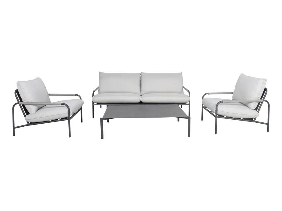 Venture Design Dottoria soffgrupp Mørkegrå med grå pude 2,5-personers sofa, 2 lænestole og bord