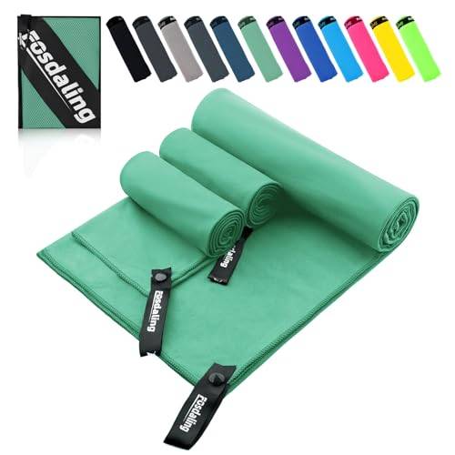 Mikrofaser Handtuch 3er Set - Groß 200*100cm & 2 Klein 80×40cm, Schnelltrocknend Microfaser Sporthandtuch, für Reisehandtuch, Badetuch, Fitness & Sport Handtücher und Strandtuch (Grasgrün)