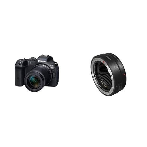 Canon EOS R7 kamera spegellös kamera RF-S 18–150 mm F3.5-6.3 är STM-objektiv (DSLR-uppgradering, hybridkamera, 4K/30p-videoinspelning, upp till 15 B/s, WLAN) svart & Canon Objektivadapter EF-EOS R