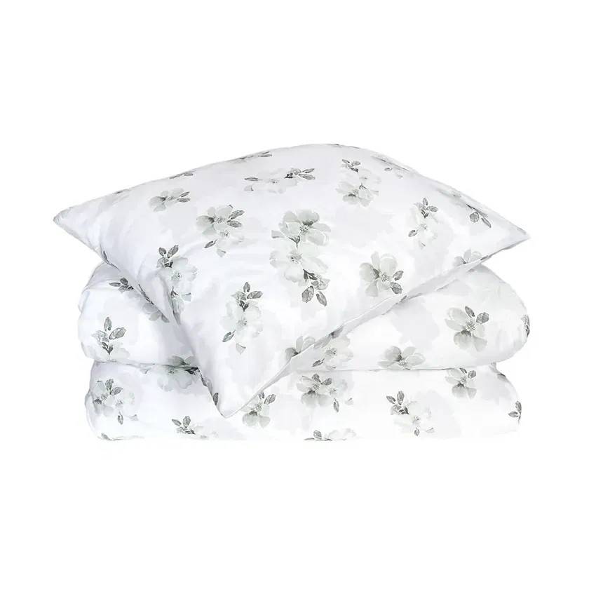 Mona Grön/Vit Satin Blommigt Bäddset Enkeltäcke 150x210 Classic Textile