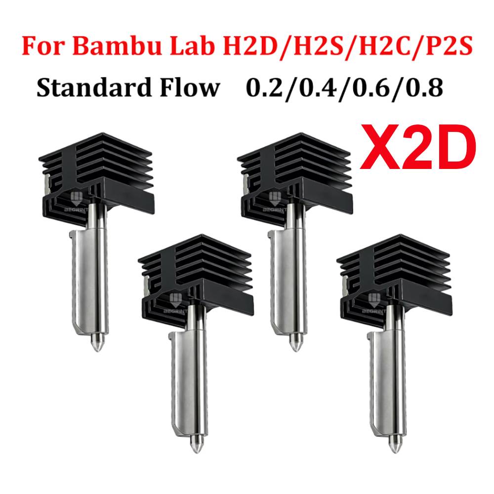 X2D Hotend For Bambu Lab P2S Hot end One-Piece Nozzles 0.2/0.8/0.6/0.4mm Integral Hotend nozzle For Bambulab H2D H2C H2S