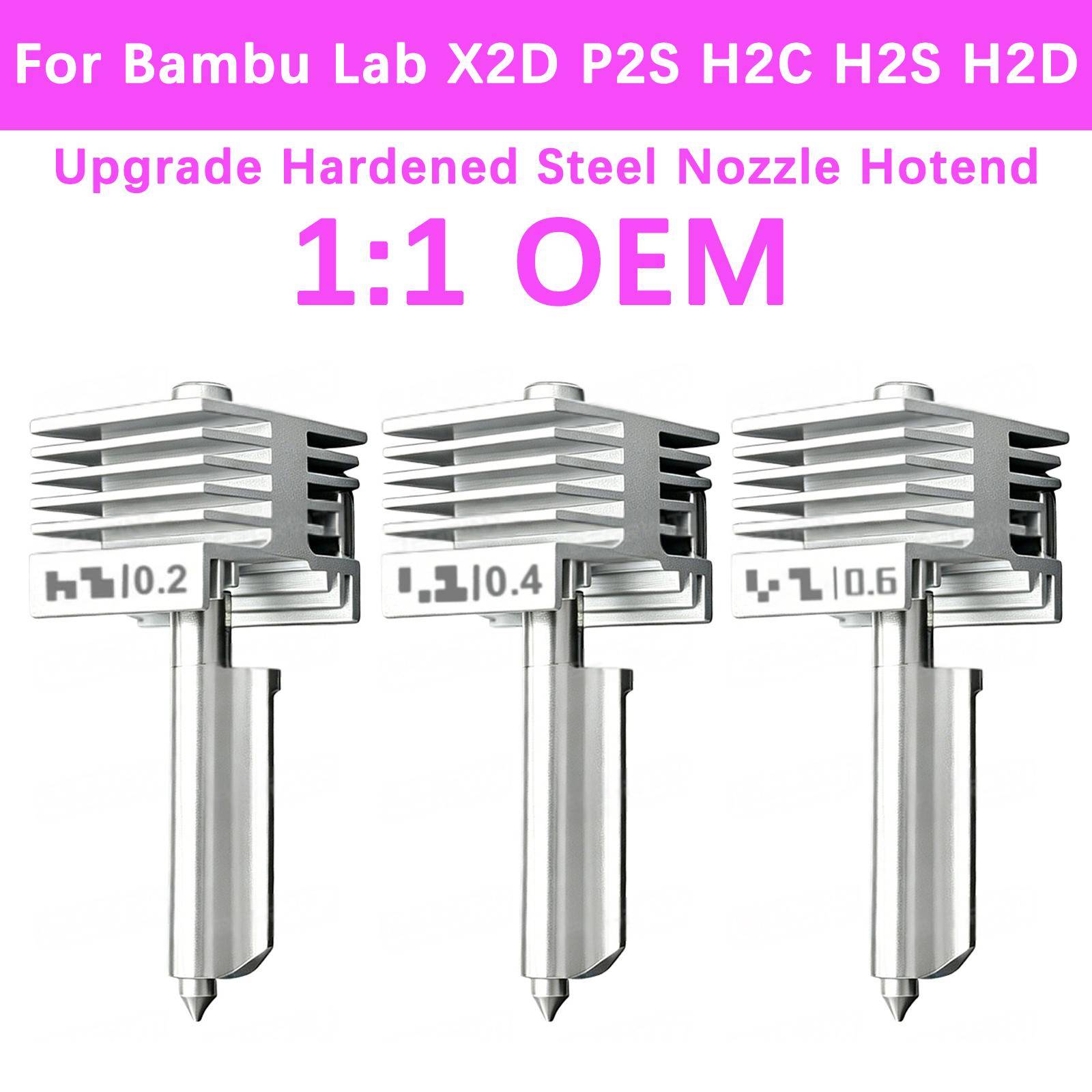 X2D P2S Allt-i-ett Hotend-kit för Bambu Lab H2C H2S H2D Härdat Stålmunstycke 0.2 0.4 0.6 0.8 Samma som Original Hög Kvalitet