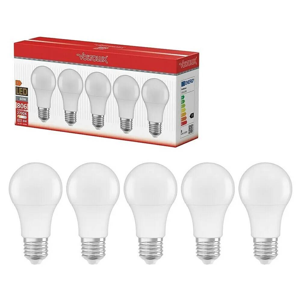 Voltolux LED pære klassisk E27 8 W 5 stk.