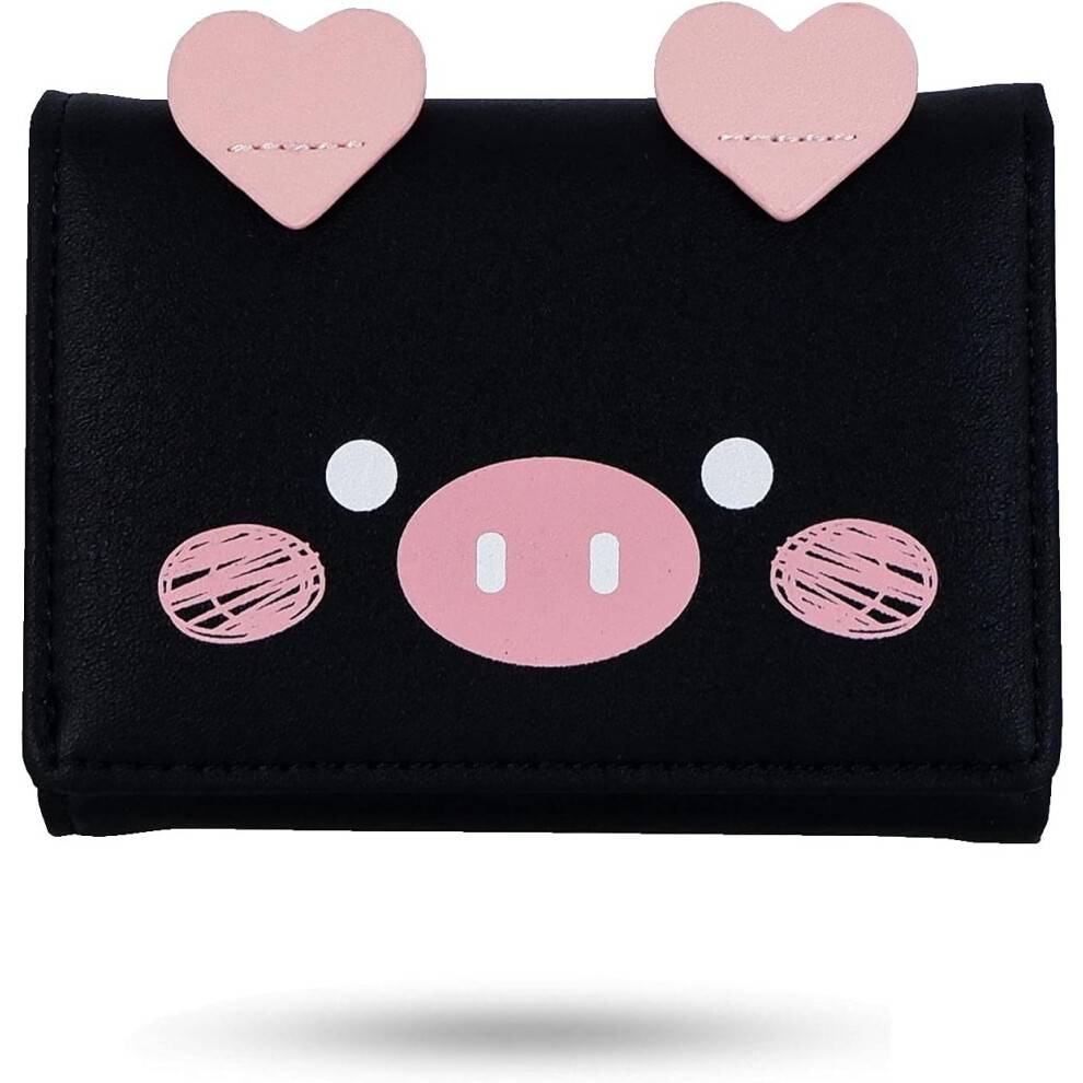 Chic Piggy Pattern Tri-folded Pung, Ultratyndt Stilfuldt Kreditkort Etui med ID-Feld til Kvinder, Kawaii Design Bærbar Rejsepung, Sødt Print f