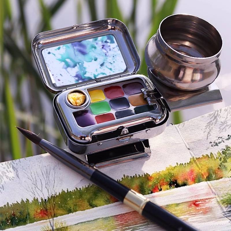 Travel Watercolour Paint Set Mini Portable Paint Box Watercolour Paint Dispenser Set Washing Pot Drawing Book Water Pen