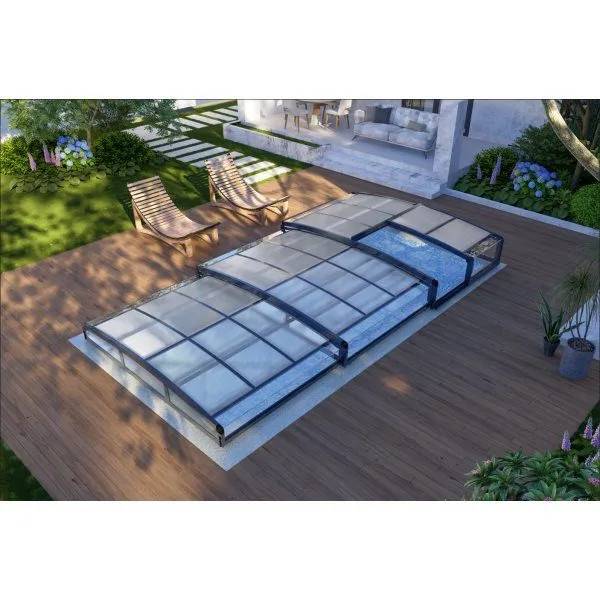 Pooltak 3x6m | Utan skenor UV-skydd Justerbar dörr - Antracit,Transparent Metall