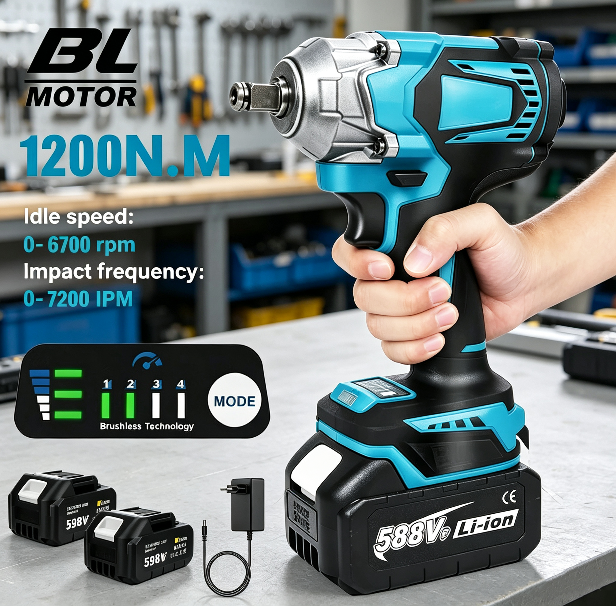 1200N. M Brushless Cordless Impact Wrench, 1/2 inch, power tools for Makita battery