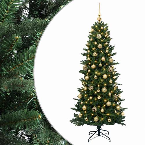 Konstgjord julgran med julkulor 180 cm 300 LED-lampor Varmvit