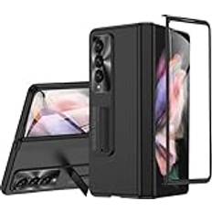 för Samsung Galaxy Z Fold 3 Fodral Helkroppsgångjärnsskydd Ultratunt PC-fodral Inbyggt skärmskydd Telefonfodral, Svart, För Samsung Galaxy Z Fold 3