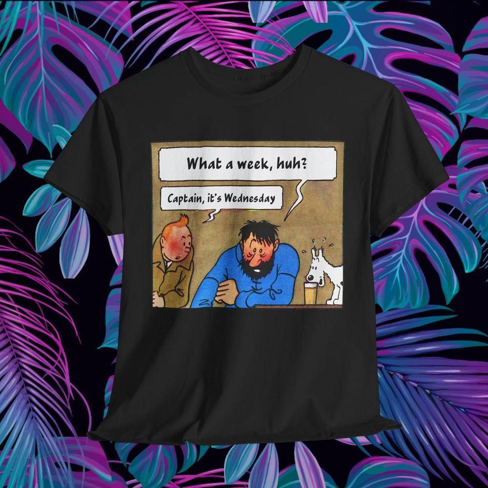 Tintins äventyr Vintage Serietidnings-T-shirt Retro Unisex Bomullsskjorta Svart vit cm