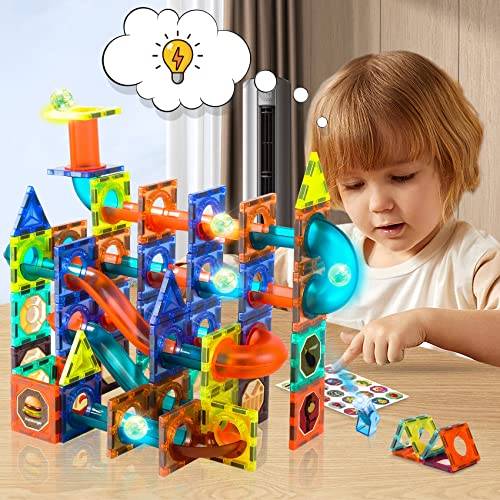 Jvchengxi Magnetiska Byggklossar Spårkonstruktion för Barn, 110 St STEM Magnet Leksaker 3D Pedagogiska Leksaker Magnetiska Byggstenar Konstruktion Byggande Gåva för 3-12 åring Pojkar och Flickor