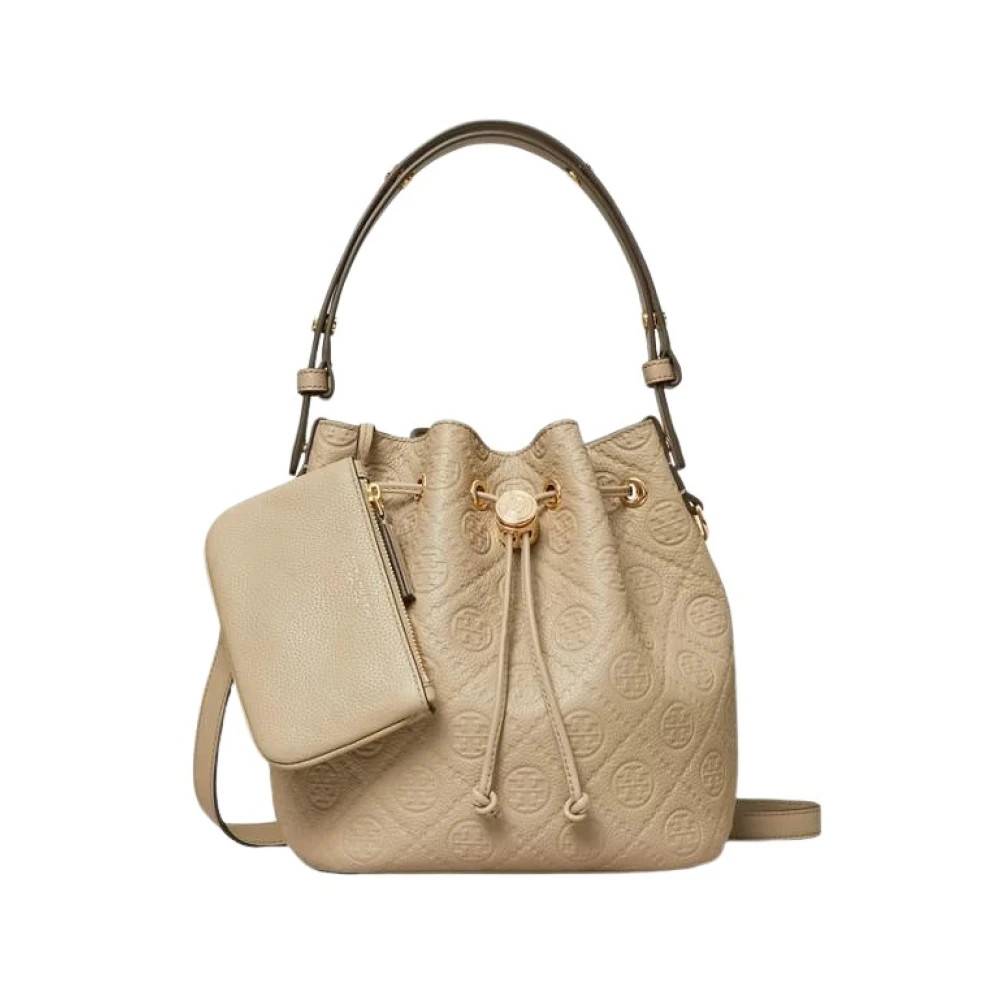Tory Burch T Monogram Bucket Bag - Tasker - Dame - Beige - ONE SIZE - Bomuld