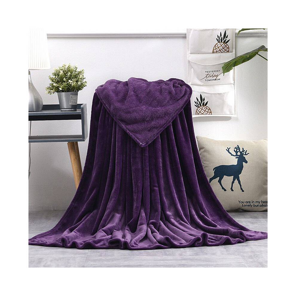(Dark Purple,100X140cm-Medium Size)22 Solid Colors Sumptuous Light Winter Flannel Plush Fleece Blanket Soft Warm