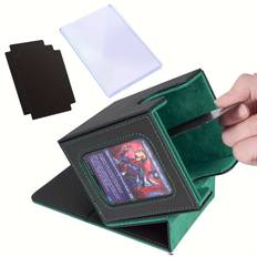 TEMU Card Deck Box With Display, Card Deck Case Holds + Double-sleeved Cards, Pu Cards Storage Box For Tcg With 2 Dividers, Plastic Protector For Cards