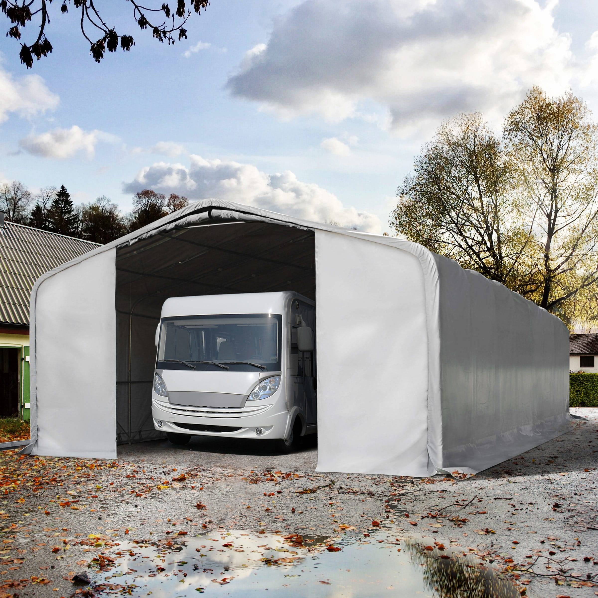 8x12m, Garagetelt, PVC-teltdug, grå, med statikpakke (beton undergrund) - (99469)