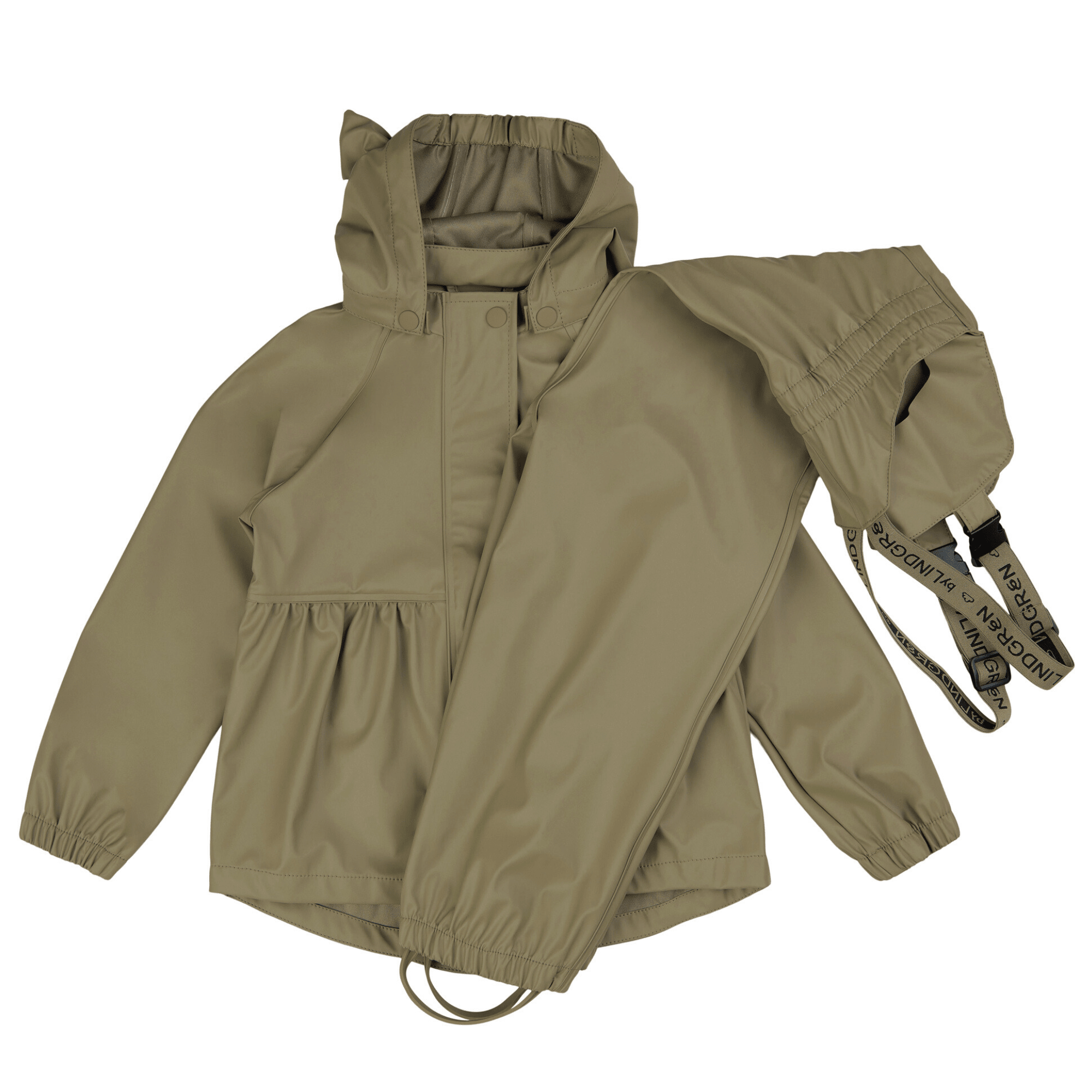 Gunhild PU Regnsæt m. selebukser - Soft Moss - 3Y/98cm