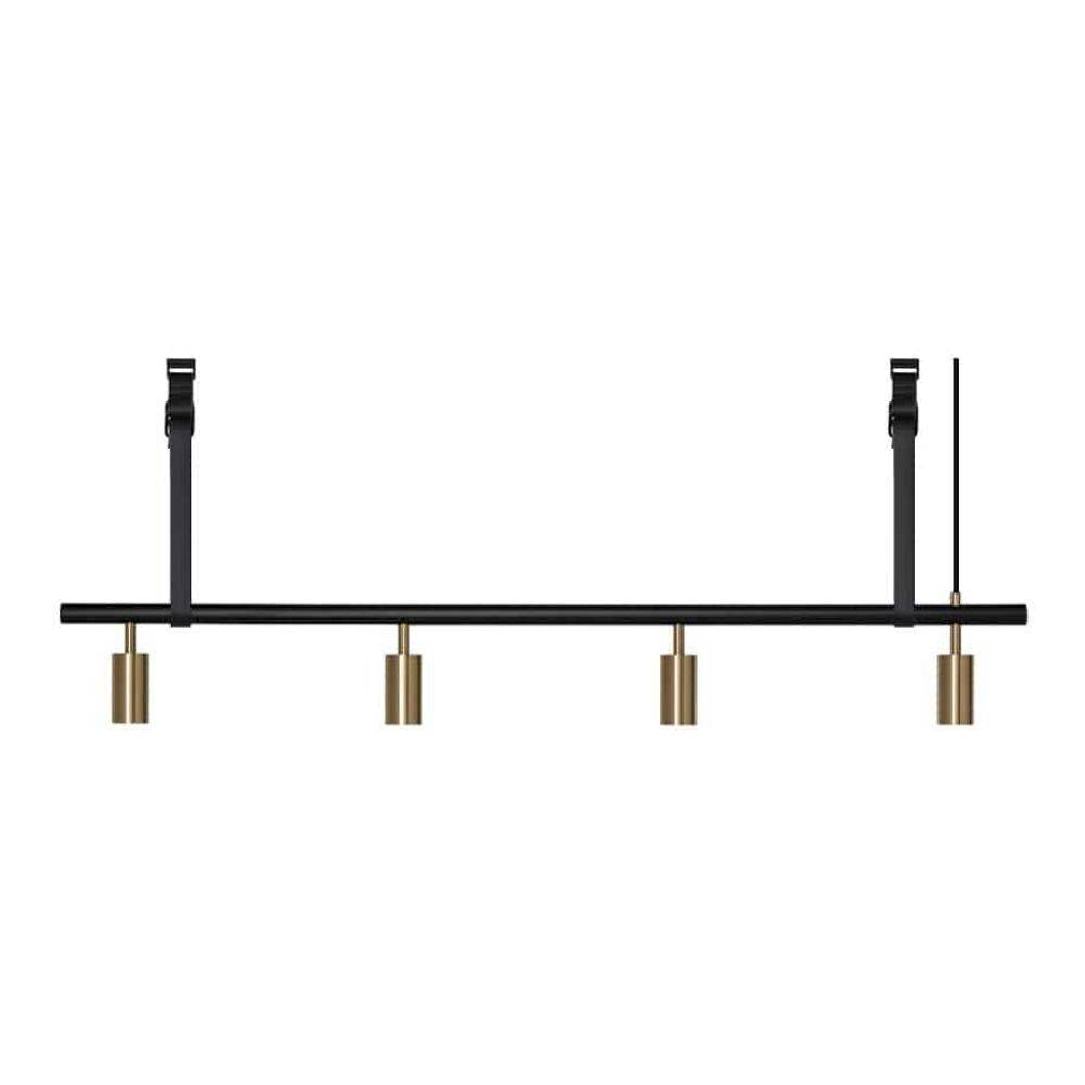 RUBN Long John Pendel 4 Spots (140 cm) Svart/Brass  Black Leather