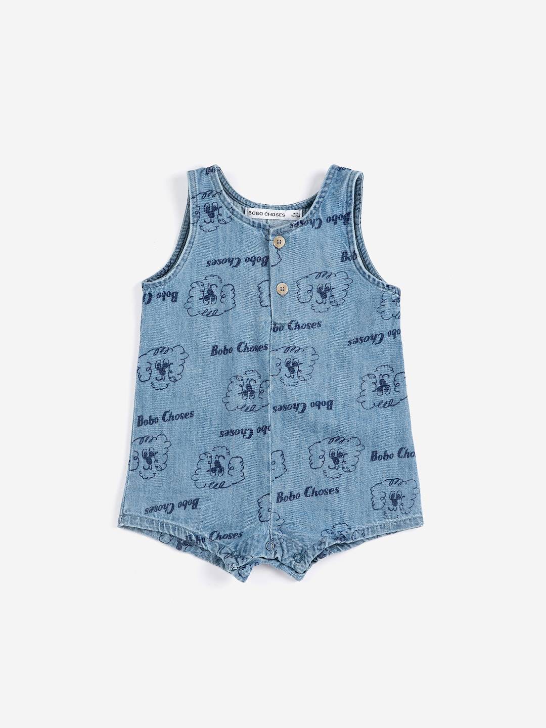 Bobo Choses Pickles The Dog All Over Denimplaysuit Light Blue Light Blue 3 months Blå 3 månader Pojkar, Flickor