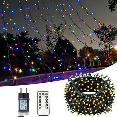 10m/20m/30m/50m/100m LED-ljusslinga för utomhusbruk, julgransbelysning, ljusslinga med fjärrkontroll för julkrans, lämplig för nyårsfest, trädgård, ut (22M 200LED-lampor,12M 100LED-lampor)
