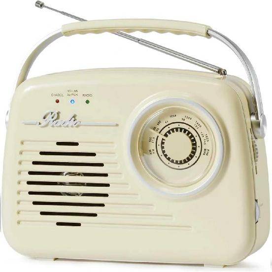 Bärbar AM FM-radio, Retroradio Batteridriven och Väggkontakt, VintageRadio med Bluetooth, Lättanvänd Stor Ratt för Hemmet/Utomhus/Köket beige