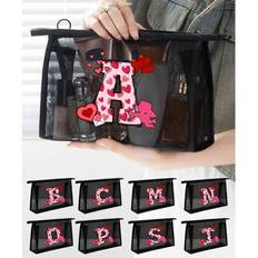 Mesh Bag, Large Capacity, Transparent Mesh Cosmetic Storage Bag, Multi-Functional Travel Portable Bag,Lover, Cupid Love Letters A-Z Print,Skincare Pro - Black - Multi-size