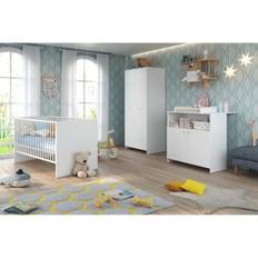 Trio baby room : Bed 70 x 140 cm + Changing table + Wardrobe NIKO - White - TREND TEAM